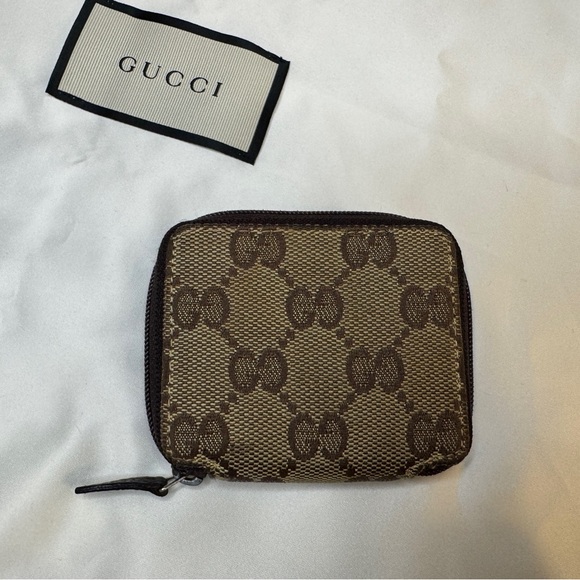 Gucci GG Monogram Brown and Beige Coin Canvas Wallet - Picture 1 of 11
